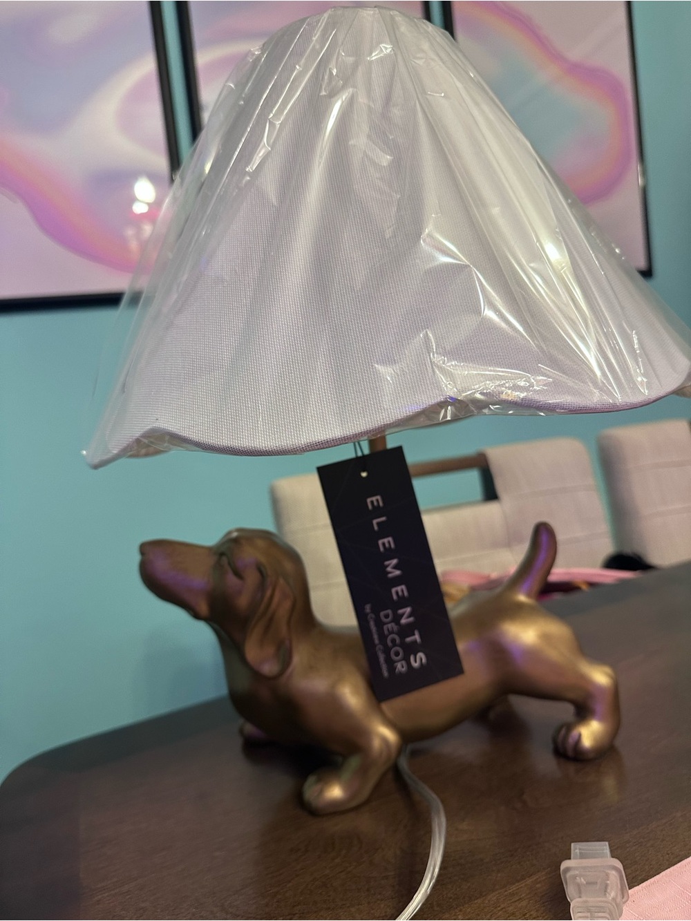 Golden Dachshund Table Lamp with beige Shade